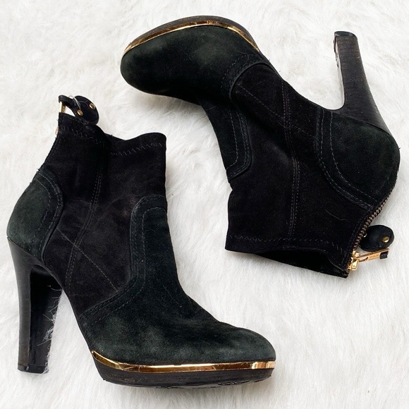 Tory Burch Elegant Black and Gold Women's Ankle Boots - Picture 1 of 6